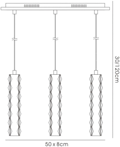 Diyas Galaxy Linear  3 Drop LED 6000K 3 X 3W Polished Chrome, Crystal Ceiling Pendant Light Fitting