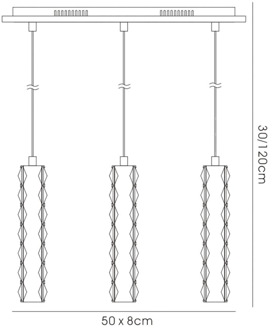 Diyas Galaxy Linear  3 Drop LED 6000K 3 X 3W Polished Chrome, Crystal Ceiling Pendant Light Fitting