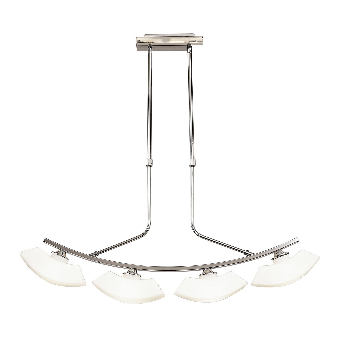 Mantra Lupa Telescopic Pendant Curved Linear Bar 4 Light G9, Polished Chrome/Frosted White Glass