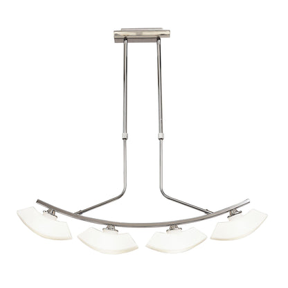 Mantra Lupa Telescopic Pendant Curved Linear Bar 4 Light G9, Polished Chrome/Frosted White Glass