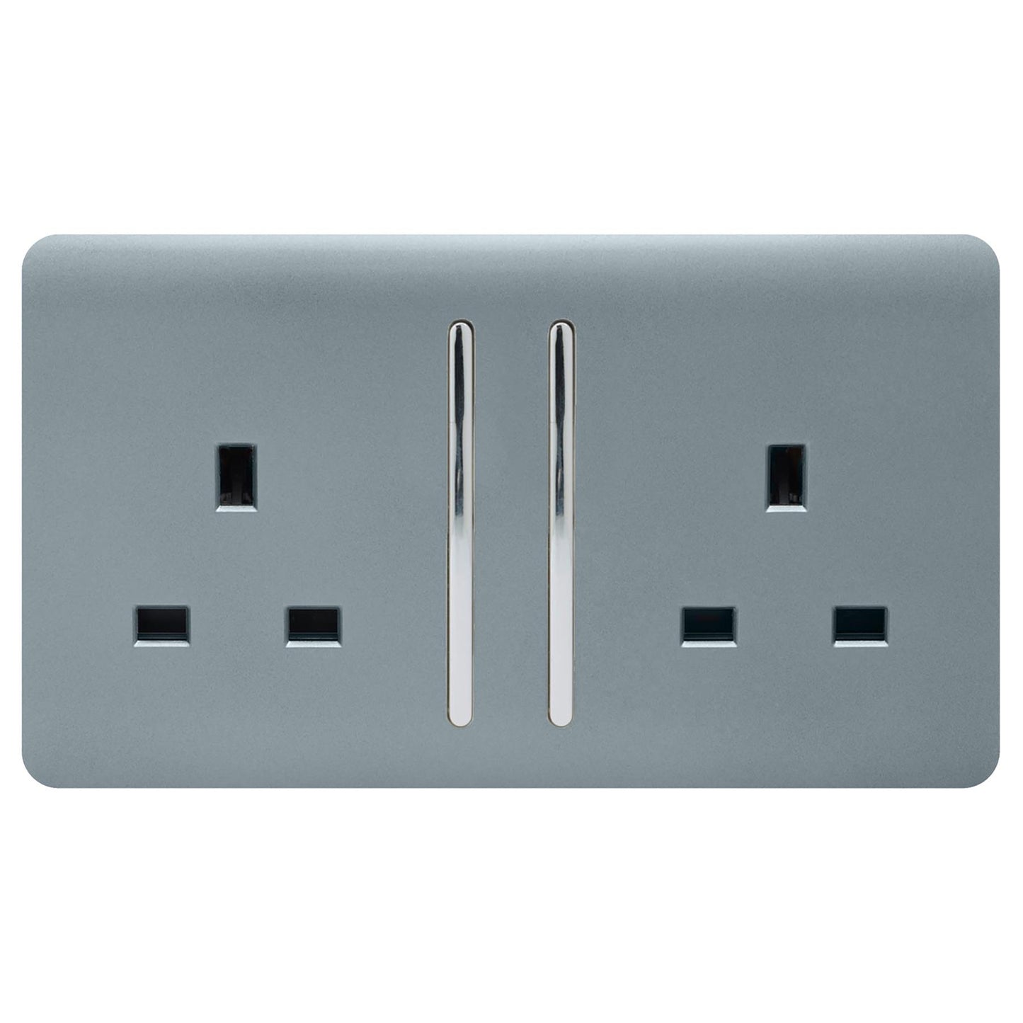 Trendi 2 Gang Artistic Modern Glossy 13 Amp Switched Plug Socket Cool Grey (7 Pack)