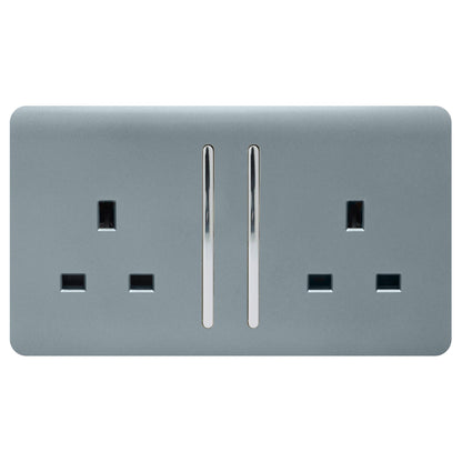 Trendi 2 Gang Artistic Modern Glossy 13 Amp Switched Plug Socket Cool Grey (7 Pack)
