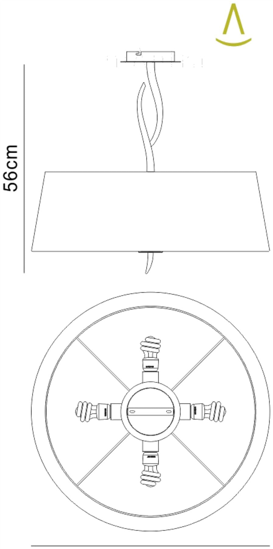 Mantra Ninette 60cm Semi Flush 4 Light E27, Antique Brass with Ivory White Shade