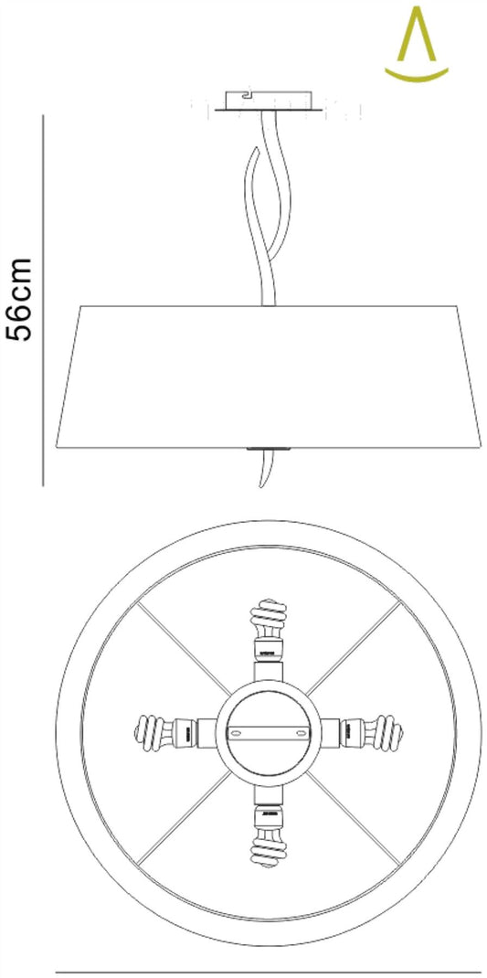 Mantra Ninette 60cm Semi Flush 4 Light E27, Antique Brass with Ivory White Shade