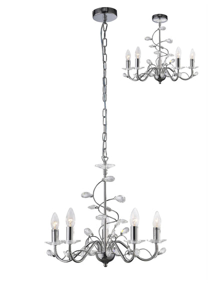 Diyas Willow 50cm  WITHOUT SHADE 5 Light E14 Polished Chrome/Crystal Ceiling Pendant Light Fitting