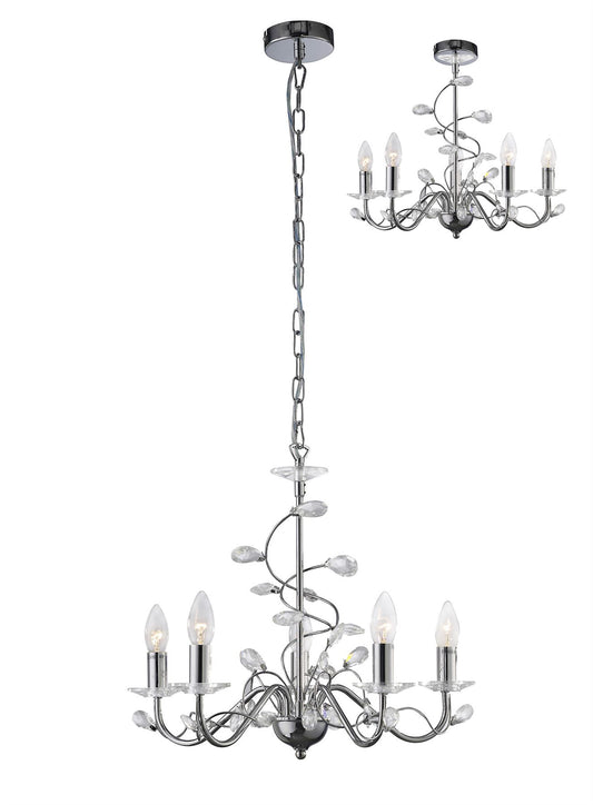 Diyas Willow 50cm  WITHOUT SHADE 5 Light E14 Polished Chrome/Crystal Ceiling Pendant Light Fitting