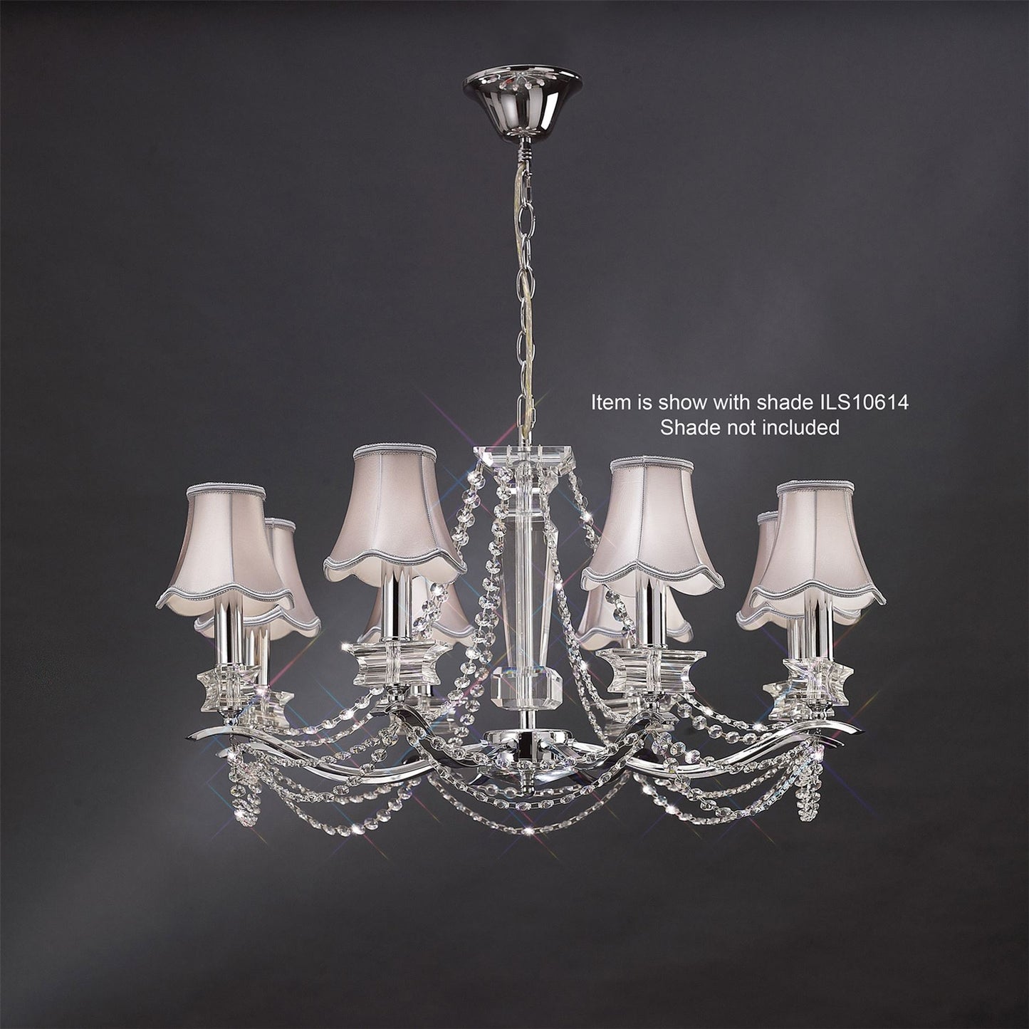 Diyas Nydia 75cm  8 Light E14 Polished Chrome/Crystal Ceiling Pendant Light Fitting
