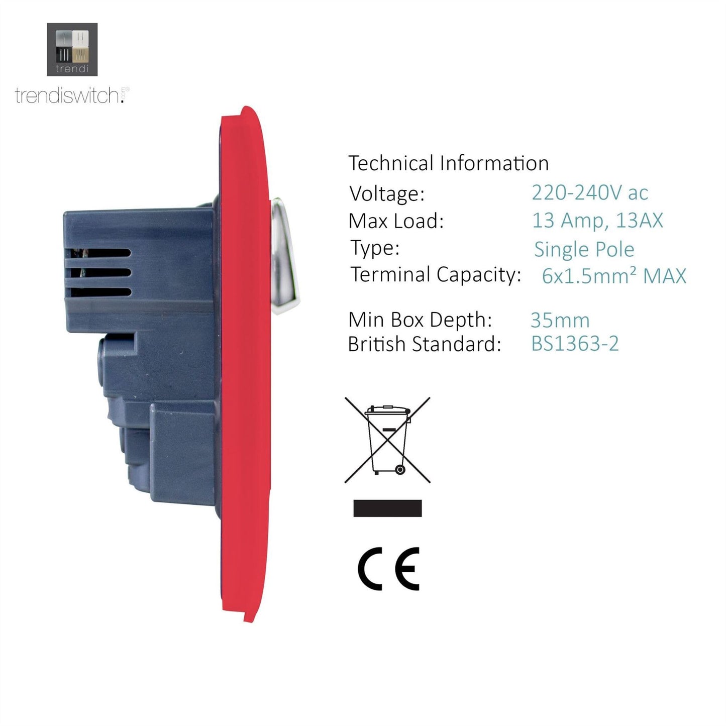 Trendi 2 Gang Artistic Modern Glossy 13 Amp 4x2.1mA USB Switched Tactile Plug Socket Strawberry