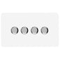 Trendi 4 Gang 2 Way 240V 100w LED Dimmer Screwless Raised Front Plate Plastic Artistic Modern Glossy 10 Amp Chrome Single Electrical Wall Light Switch in Ice White - ART-4LDMWH