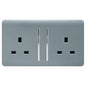 Trendi 2 Gang Raised Artistic Modern Glossy Screwless 13 Amp Single Pole with Chrome Switched UK Standard Electrical Double Wall Plug Socket in Cool Grey - ART-SKT213LCG
