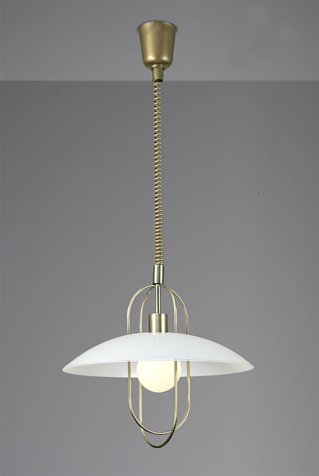 Deco Riva Rise & Fall Pendant 1 Light E27, Antique Brass/Opal White Glass Shade