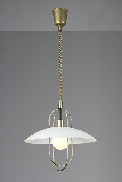 Deco Riva Rise & Fall Pendant 1 Light E27, Antique Brass/Opal White Glass Shade