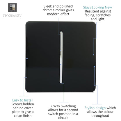 Trendi 1 Gang 2 Way Artistic Modern 10 Amp Rocker Light Switch Black ART-SS2BK