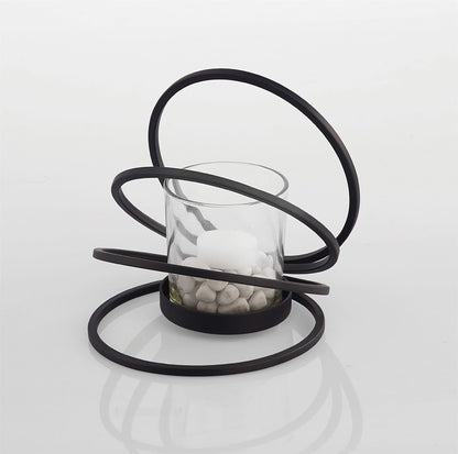 Diyas Home (DH) Oreo Candle Holder 4 Ring Medium Black/Clear Glass Art