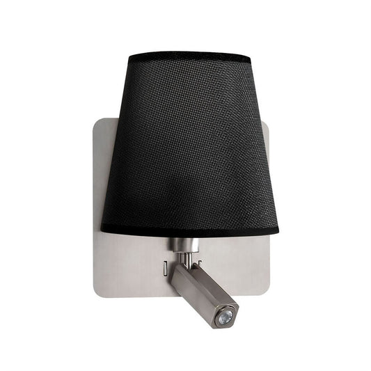 Mantra M5231 Bahia Wall Light with Large Back Plate 1 Light E27 + Reading Light 3W LED with Black Shade Satin Nickel 4000K, 200lm,, 3yrs Warranty