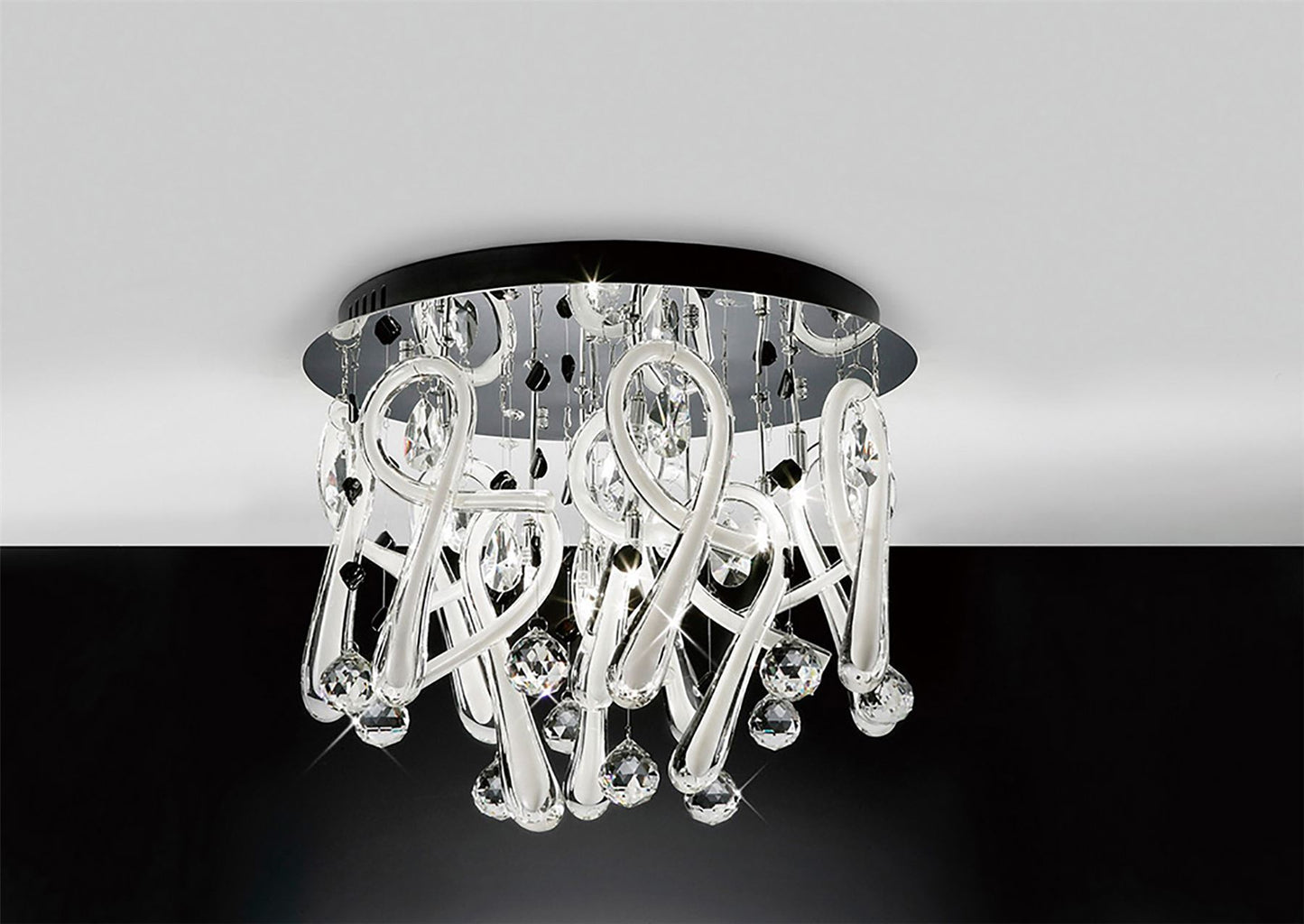 Diyas Class 45cm Flush  Round 10 Light G4 Polished Chrome/White Glass/Crystal, NOT LED/CFL Compatible Ceiling Light Fitting
