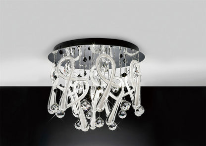 Diyas Class 45cm Flush  Round 10 Light G4 Polished Chrome/White Glass/Crystal, NOT LED/CFL Compatible Ceiling Light Fitting