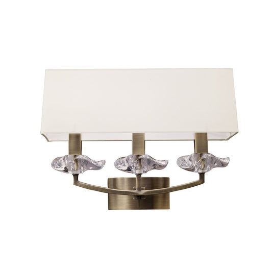 Mantra Akira Wall Light Switched 3 Light E14, Antique Brass with Cream Shade