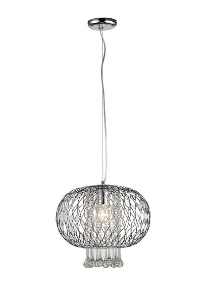Diyas Chelsie 38cm Large  1 Light E27 Polished Chrome/Clear Beaded Glass Ceiling Pendant Light Fitting