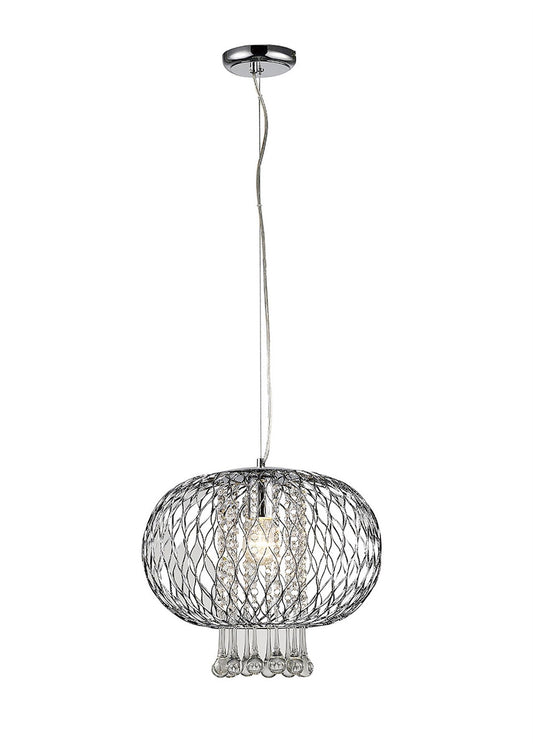 Diyas Chelsie 38cm Large  1 Light E27 Polished Chrome/Clear Beaded Glass Ceiling Pendant Light Fitting