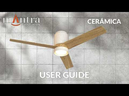 Ceramica M 1.2m 20W LED Dimmable Ceiling Light With Built-In 32W DC Fan, 3000-5000K Remote Control, 3600lm, White Ceramic/Wood, 5yrs Warranty